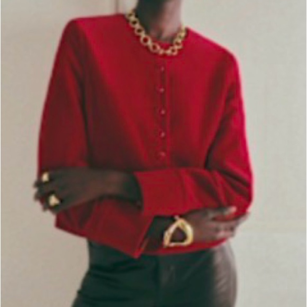 Sezane Red Marlys Button-Front Jacket - Picture 5 of 13
